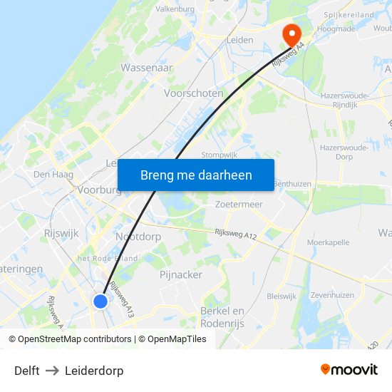 Delft to Leiderdorp map