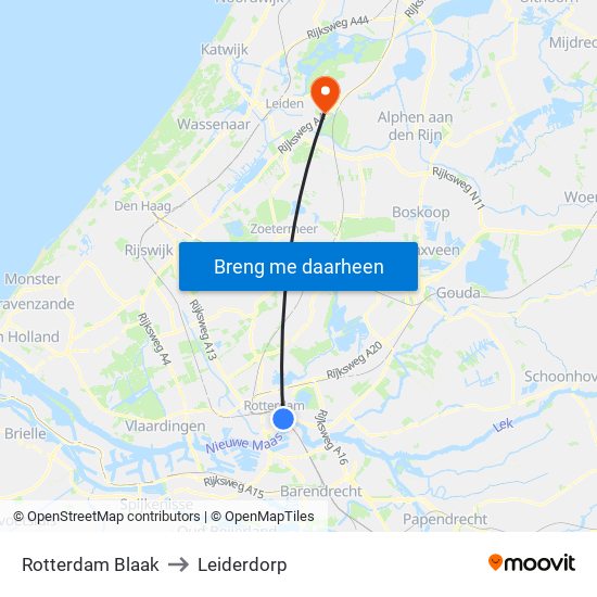 Rotterdam Blaak to Leiderdorp map