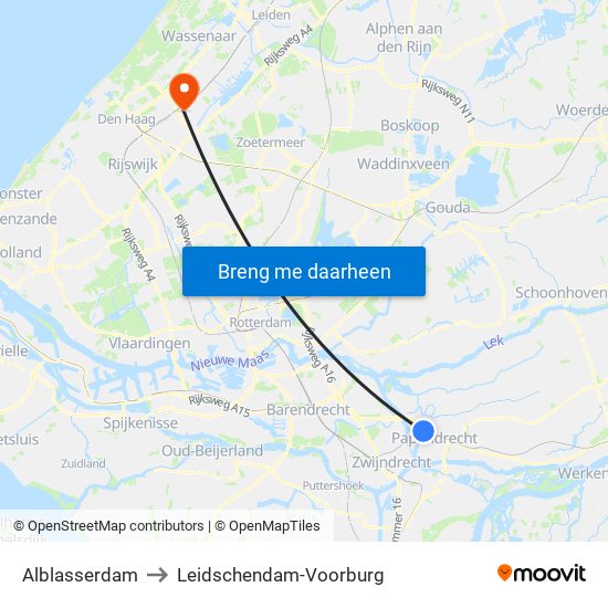 Alblasserdam to Leidschendam-Voorburg map
