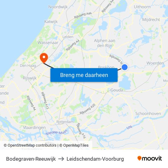 Bodegraven-Reeuwijk to Leidschendam-Voorburg map