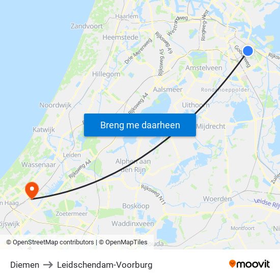 Diemen to Leidschendam-Voorburg map