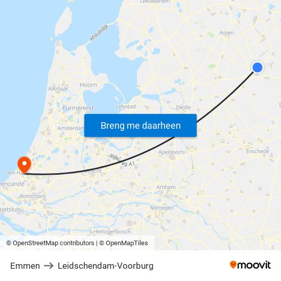 Emmen to Leidschendam-Voorburg map