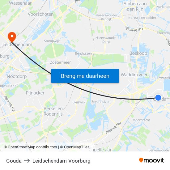 Gouda to Leidschendam-Voorburg map