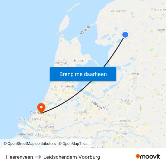 Heerenveen to Leidschendam-Voorburg map
