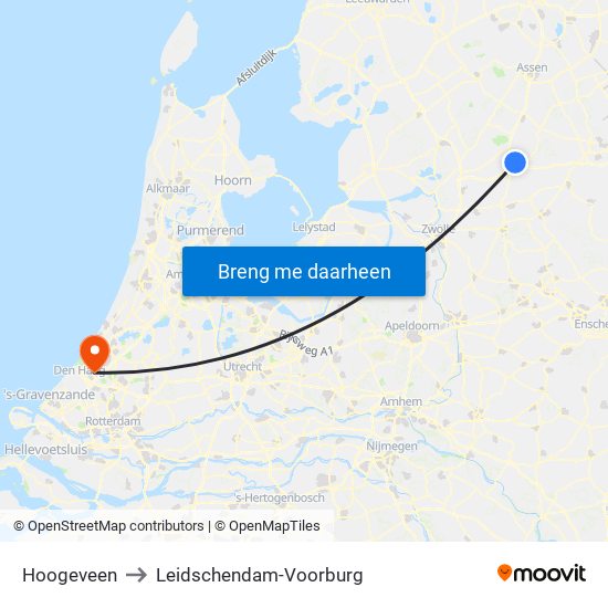 Hoogeveen to Leidschendam-Voorburg map