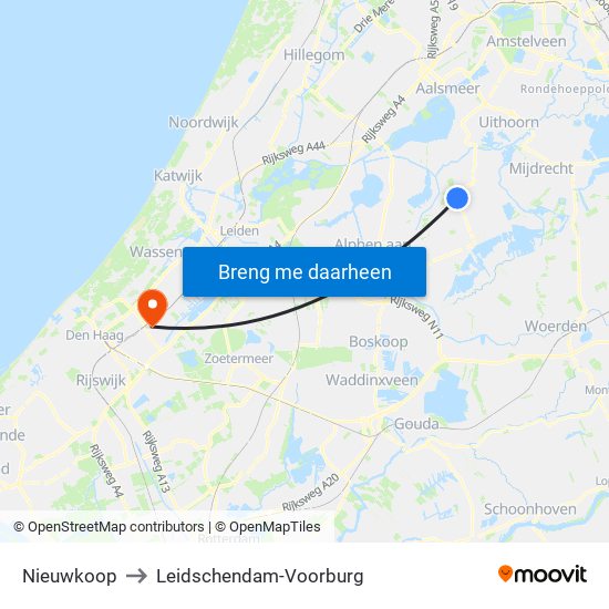 Nieuwkoop to Leidschendam-Voorburg map