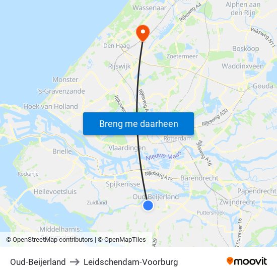 Oud-Beijerland to Leidschendam-Voorburg map