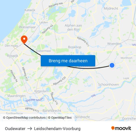 Oudewater to Leidschendam-Voorburg map