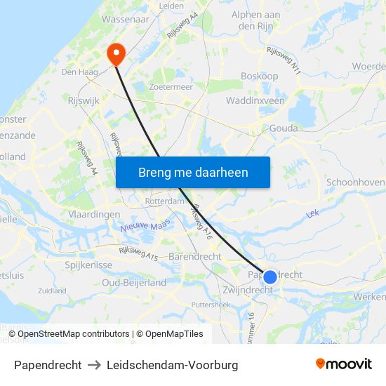Papendrecht to Leidschendam-Voorburg map