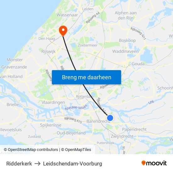 Ridderkerk to Leidschendam-Voorburg map