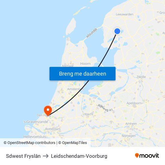 Sdwest Fryslân to Leidschendam-Voorburg map