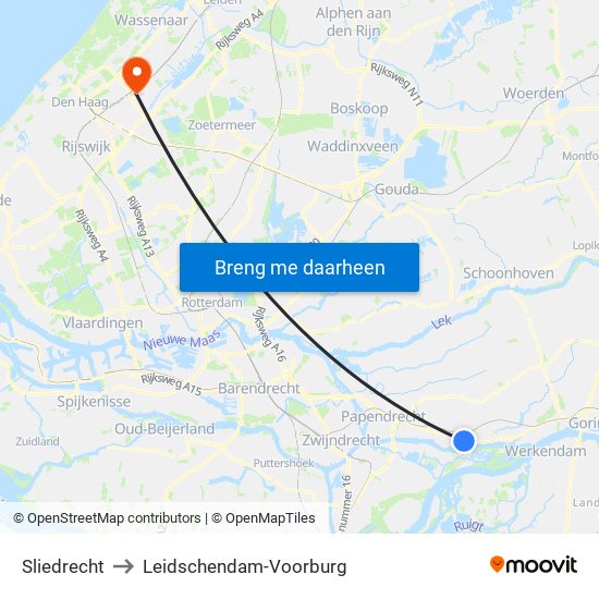 Sliedrecht to Leidschendam-Voorburg map