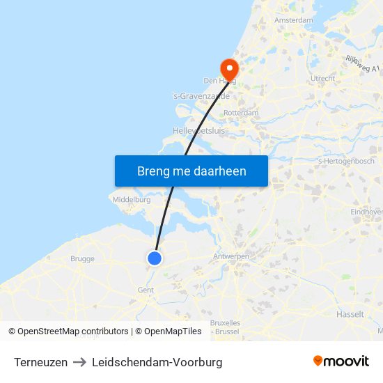 Terneuzen to Leidschendam-Voorburg map