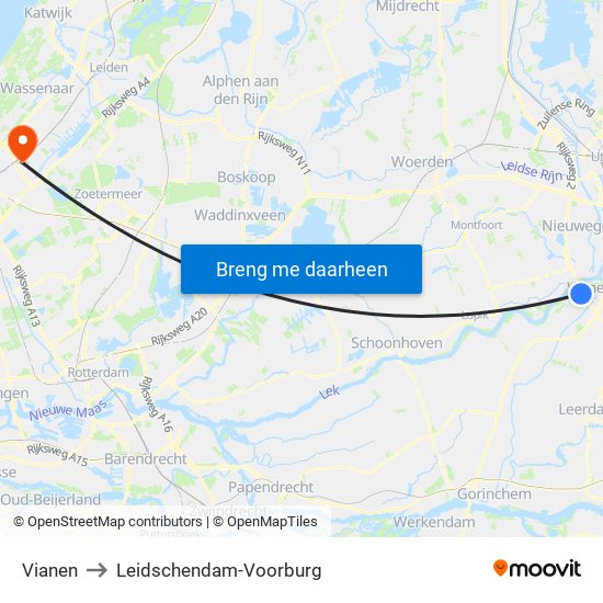 Vianen to Leidschendam-Voorburg map