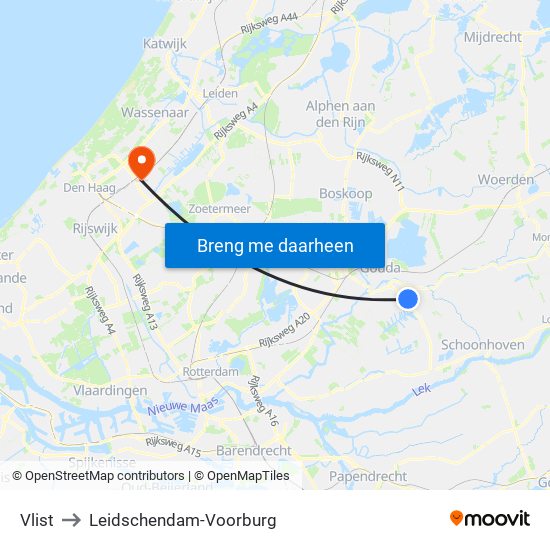 Vlist to Leidschendam-Voorburg map