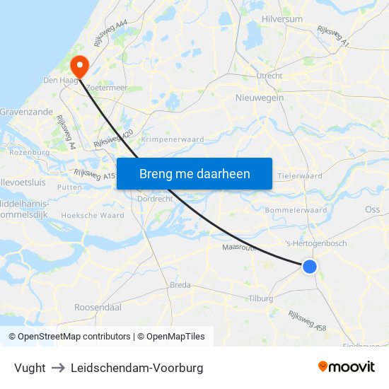 Vught to Leidschendam-Voorburg map