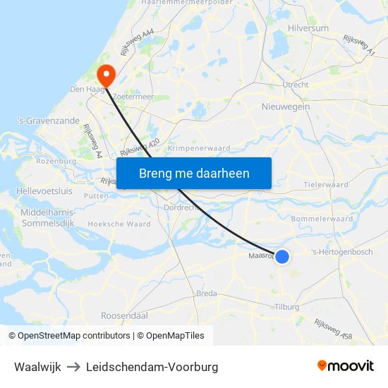 Waalwijk to Leidschendam-Voorburg map