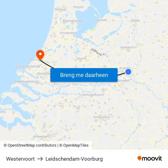 Westervoort to Leidschendam-Voorburg map