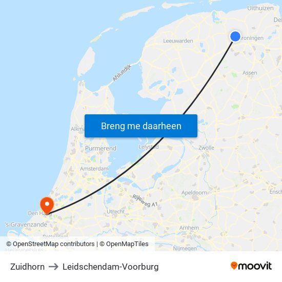 Zuidhorn to Leidschendam-Voorburg map