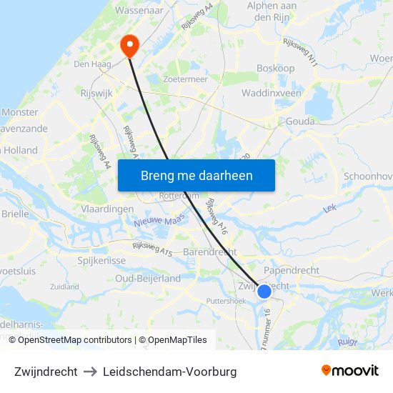 Zwijndrecht to Leidschendam-Voorburg map