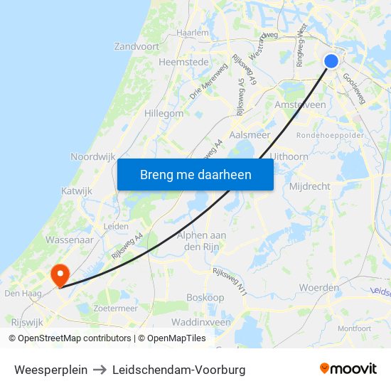 Weesperplein to Leidschendam-Voorburg map