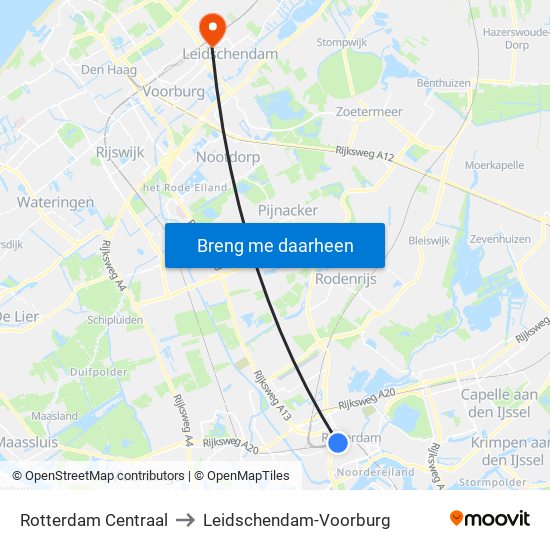Rotterdam Centraal to Leidschendam-Voorburg map