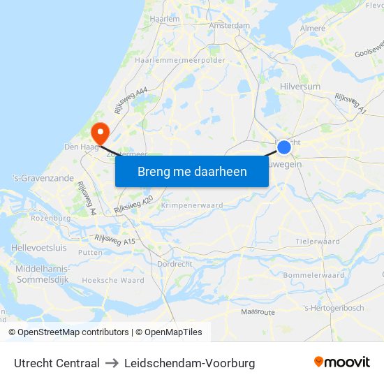 Utrecht Centraal to Leidschendam-Voorburg map