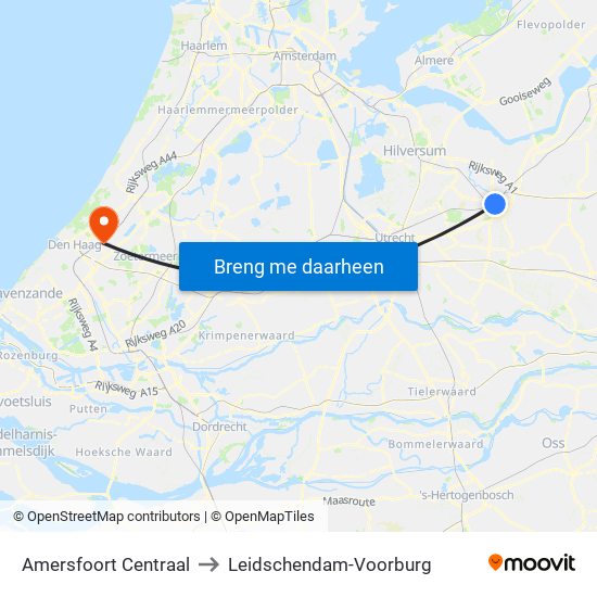 Amersfoort Centraal to Leidschendam-Voorburg map