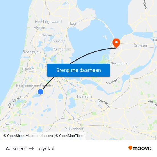 Aalsmeer to Lelystad map