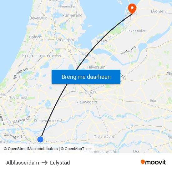 Alblasserdam to Lelystad map