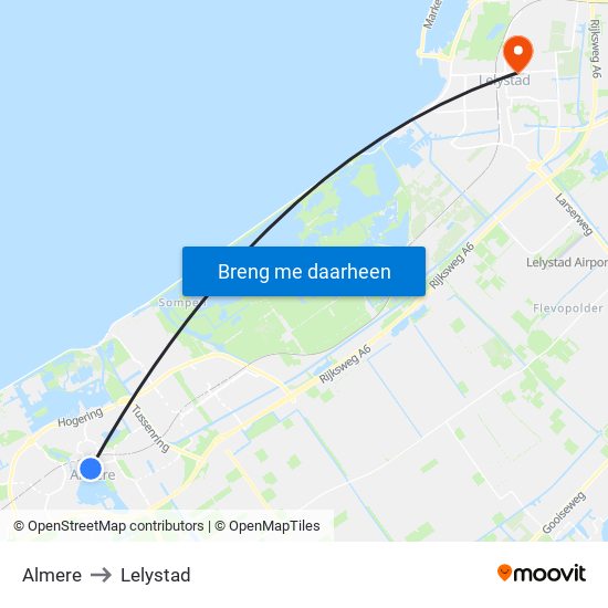 Almere to Lelystad map