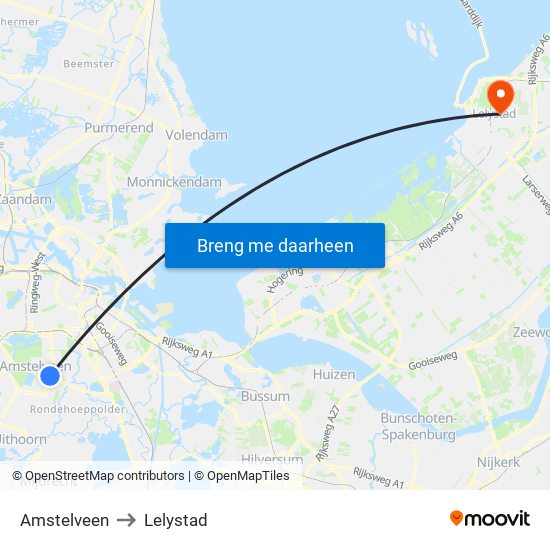 Amstelveen to Lelystad map
