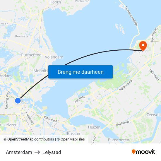 Amsterdam to Lelystad map