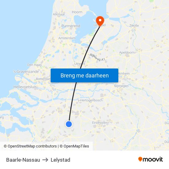 Baarle-Nassau to Lelystad map