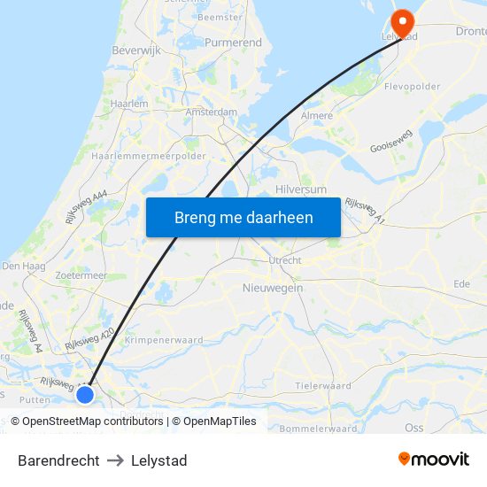 Barendrecht to Lelystad map