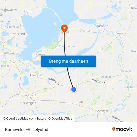 Barneveld to Lelystad map