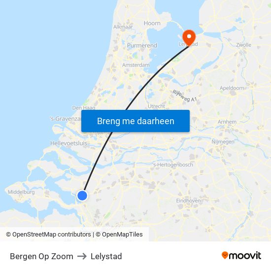 Bergen Op Zoom to Lelystad map