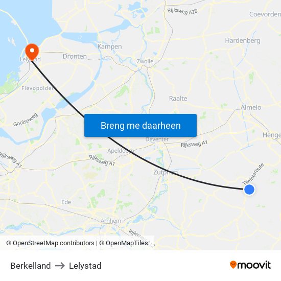 Berkelland to Lelystad map