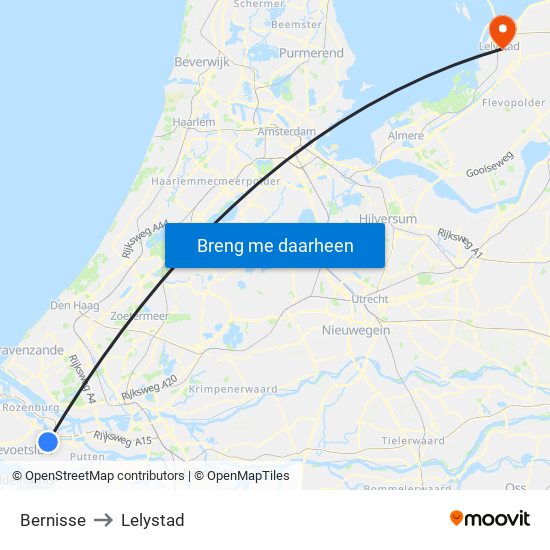 Bernisse to Lelystad map