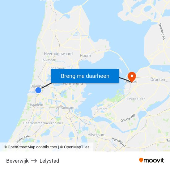 Beverwijk to Lelystad map