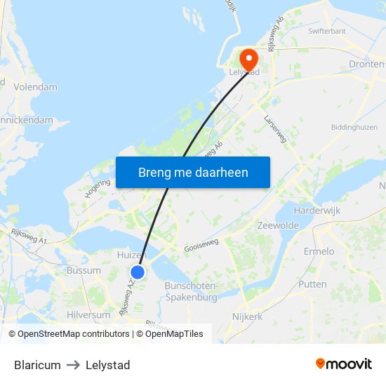 Blaricum to Lelystad map