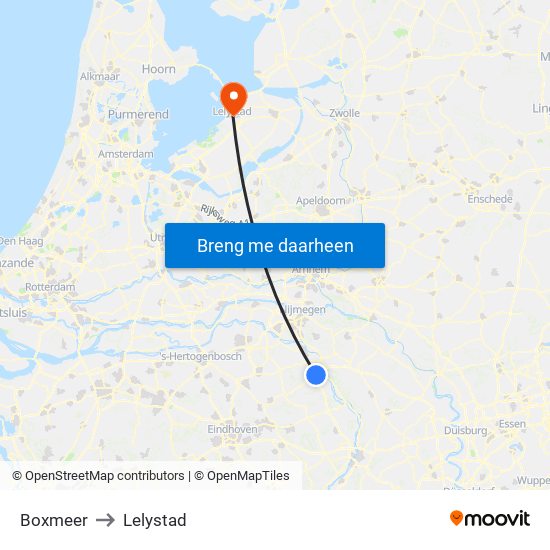 Boxmeer to Lelystad map