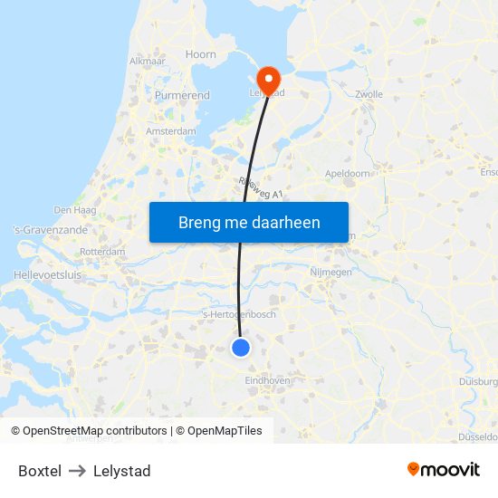 Boxtel to Lelystad map