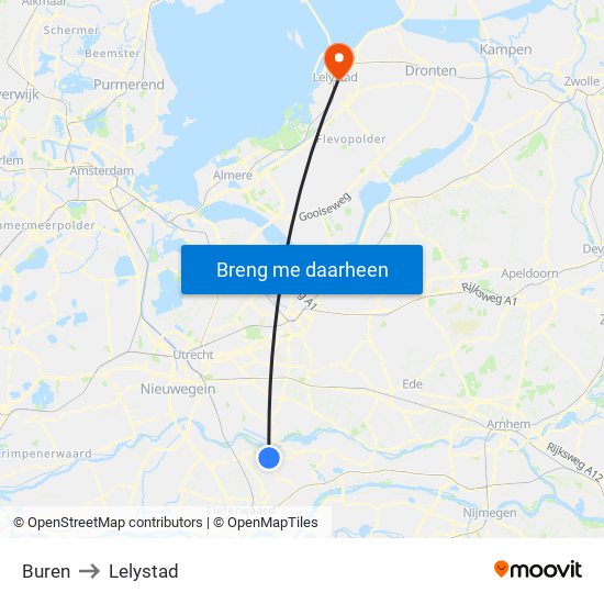 Buren to Lelystad map