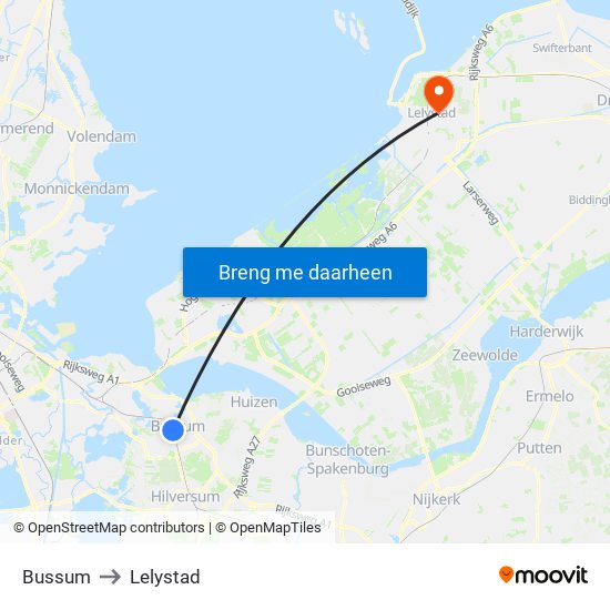 Bussum to Lelystad map