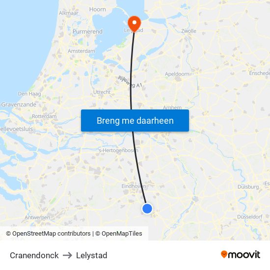 Cranendonck to Lelystad map