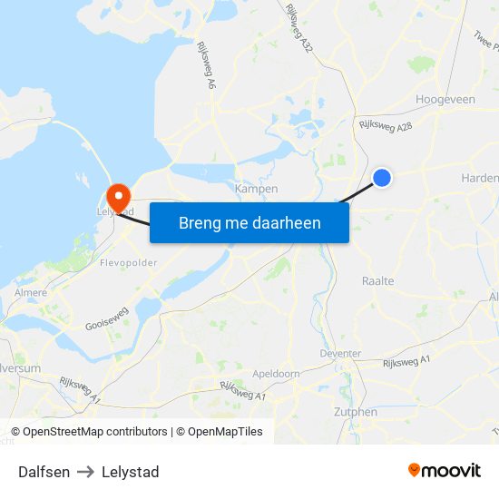Dalfsen to Lelystad map