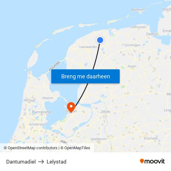 Dantumadiel to Lelystad map