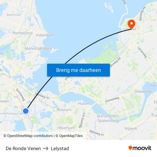 De Ronde Venen to Lelystad map