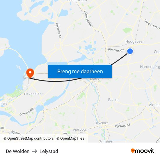 De Wolden to Lelystad map
